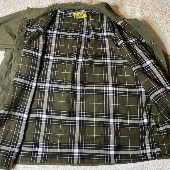 BRAZOS WORK FORCE Jacket Green Twill Flannel Lined Snap Outdoor Mens 2XL XXL - Picture 3 of 12
